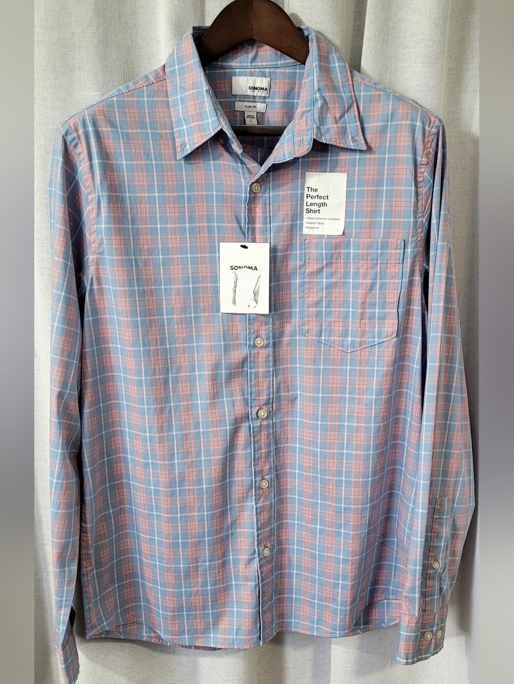 NWT Sonoma Goods For Life The Perfect Length Plaid Button Down Shirt L